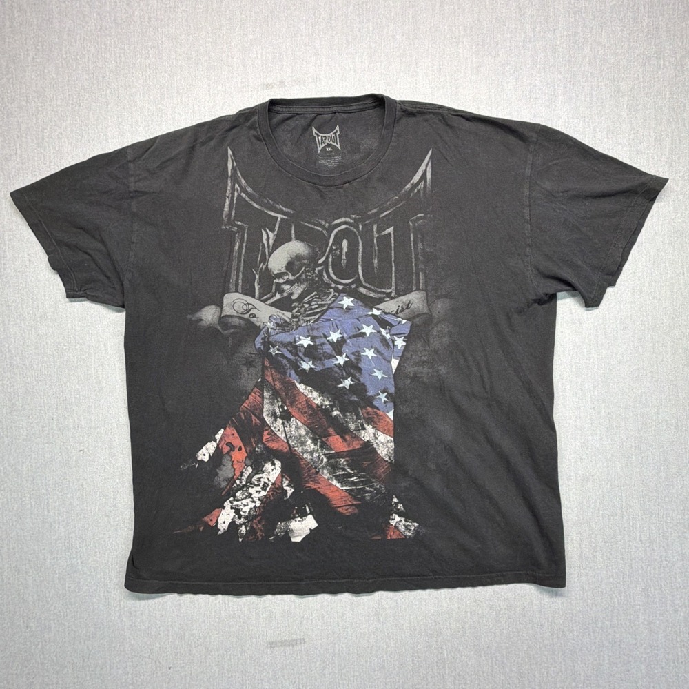 VTG TapOut Shirt Mens 2XL Black Skeleton Flag USA MMA Fighter Boxing‎ UFC Y2K